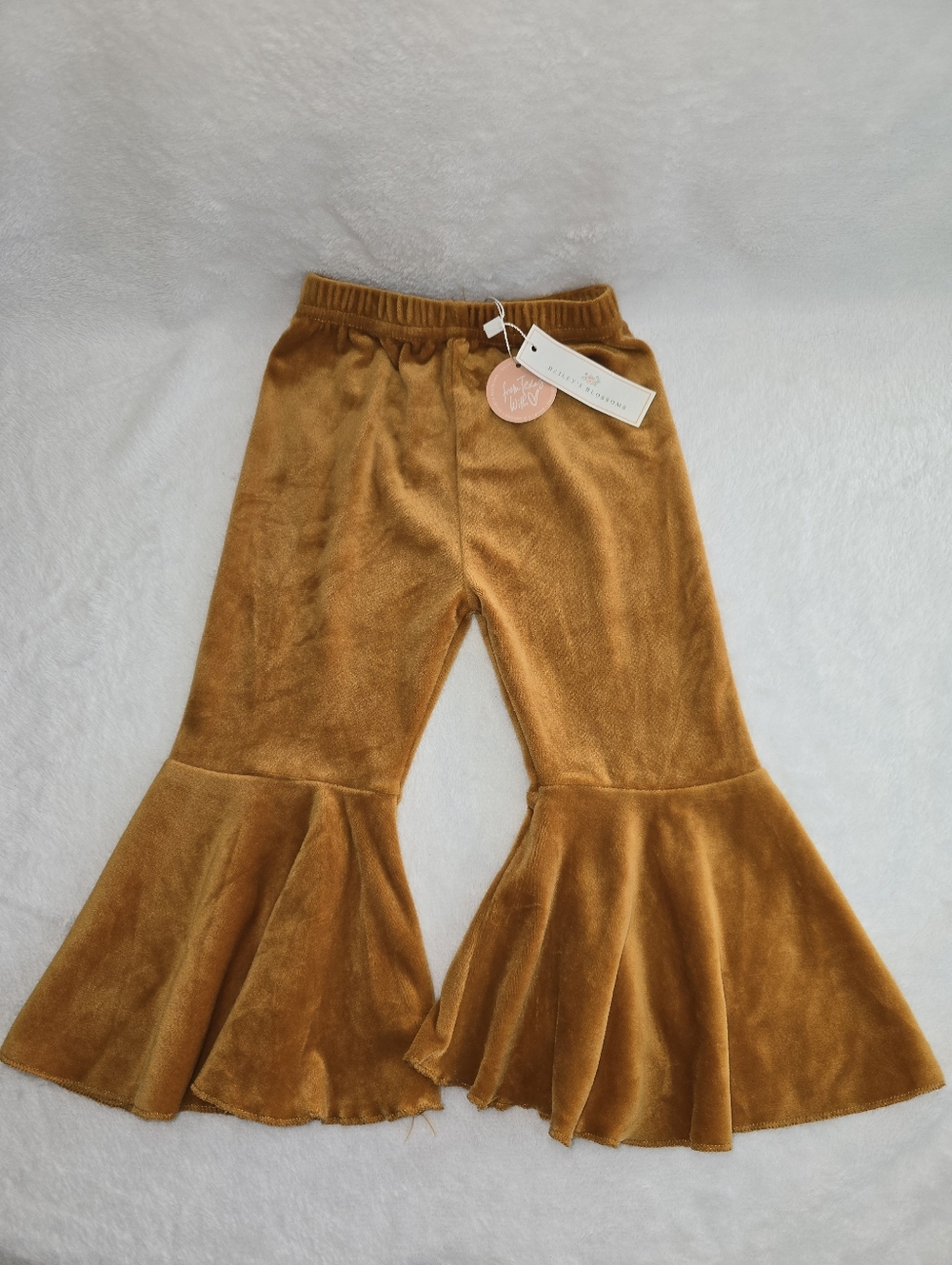 Bailey's Blossoms Mustard Velvet Bell Bottom Flare Pants 18-24M NWT